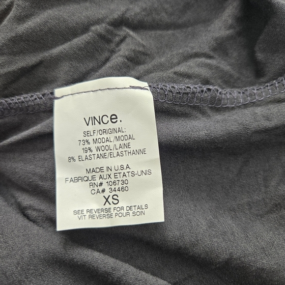 Vince Grey Sleeveless Dress XS Gather Round Neck Midi Wiggle #221 - Picture 4 of 5